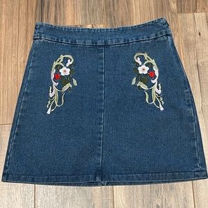 Goldie Denim Skirt. Embroidered. Size S.